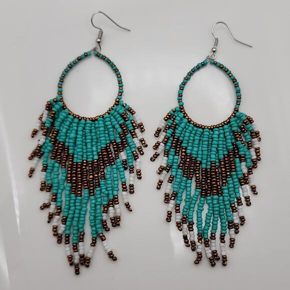 Beaded Fringe Hoop Earrings - Picture 3 of 3